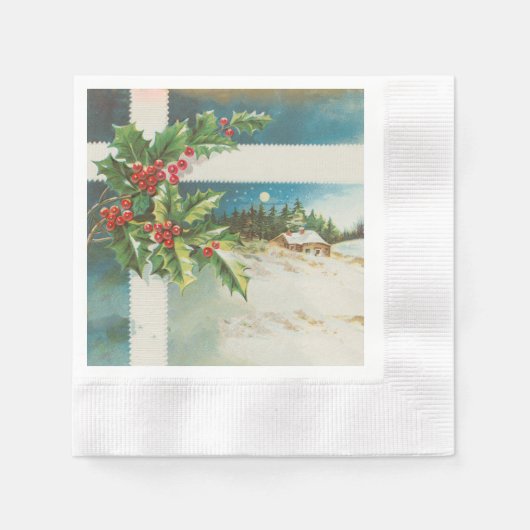 Serviette En Papier Scène de Noël Hiver de neige blanche (Devant)