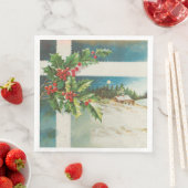 Serviette En Papier Scène de Noël Hiver de neige blanche (En situation)