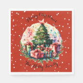 Serviette En Papier Scène de Noël Retro Snowy, Arbre, Cadeaux, (Devant)