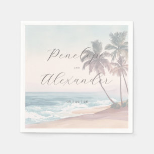 Serviette En Papier Scène de plage à l'aquarelle pastel romantique