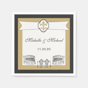 Serviette En Papier Scène de quartier français Black Gold personnalisé