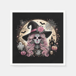 Serviette En Papier Scène de sorcière hauntée de crâne de sucre d'Hall