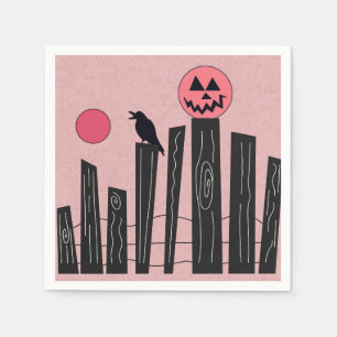 Serviette En Papier Scène d'Halloween avec plaques de papier rose