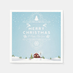 Serviette En Papier Scène d'hiver avec Cocktail Cabine rouge Napktail