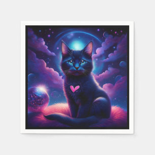 Serviette En Papier Scène Fantastique Chat Noir Beaux Yeux Bleus