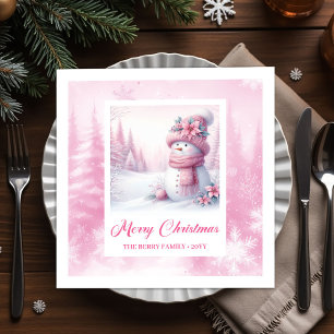 Serviette En Papier Scène hivernale de Noël pour enfants rose élégante