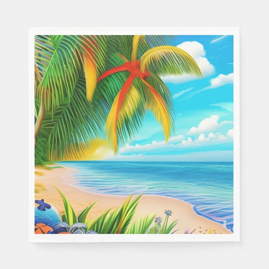 Serviette En Papier Scène Tropical Beach Palm Tree (Devant)