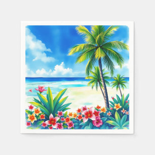 Serviette En Papier Scène tropicale vibrante avec palmiers