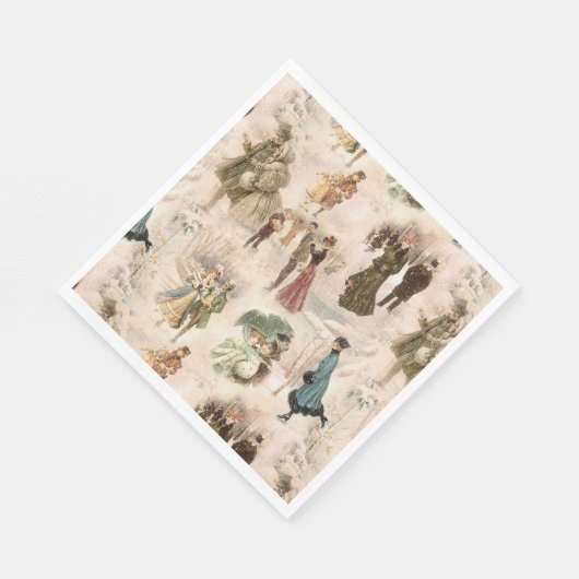 Serviette En Papier Scènes vintages d'hiver (Coin)