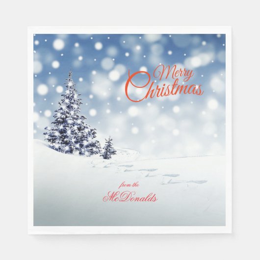 Serviette En Papier Scenic Snow and Christmas trees - Personalize (Devant)