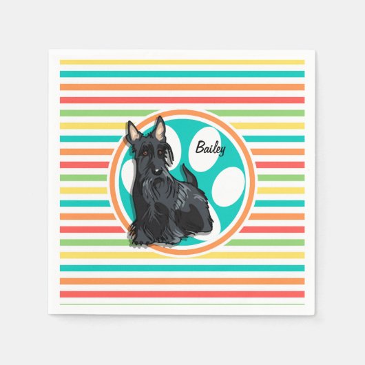 Serviette En Papier Schnauzer ; Bright Rainbow Stripes (Devant)
