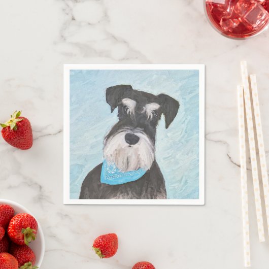 Serviette En Papier Schnauzer (Miniature) Peinture - Chien original mi (En situation)