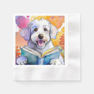 Serviette En Papier Schnoodle sobre Chien Lisant un Grand Livre de Réc