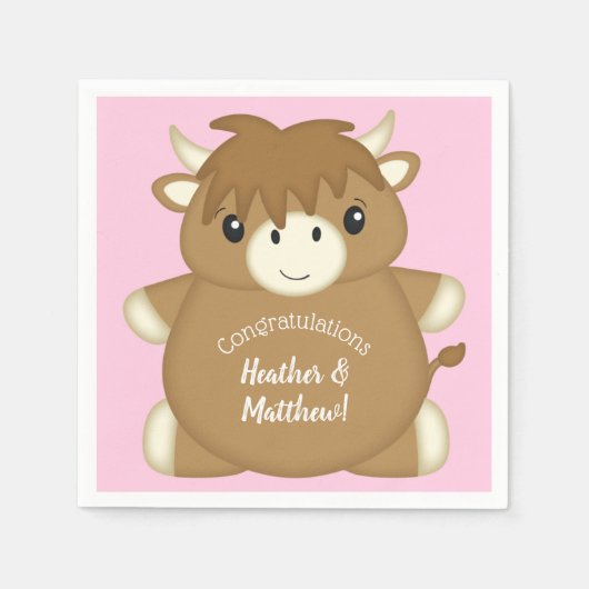 Serviette En Papier Scottish Highland Baby shower de vache rose (Devant)
