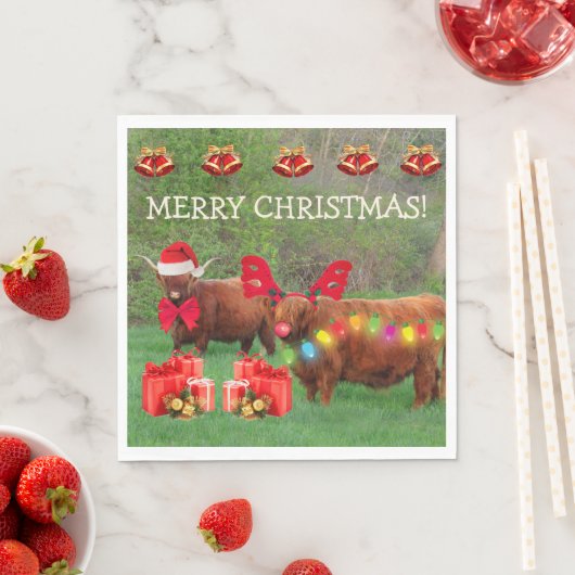 Serviette En Papier Scottish Highland Steer Funny Christmas Napkins (En situation)