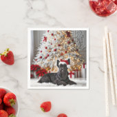 Serviette En Papier Scottish Terrier By Christmas Tree (En situation)