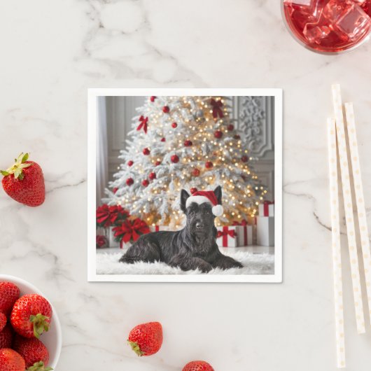 Serviette En Papier Scottish Terrier By Christmas Tree (En situation)
