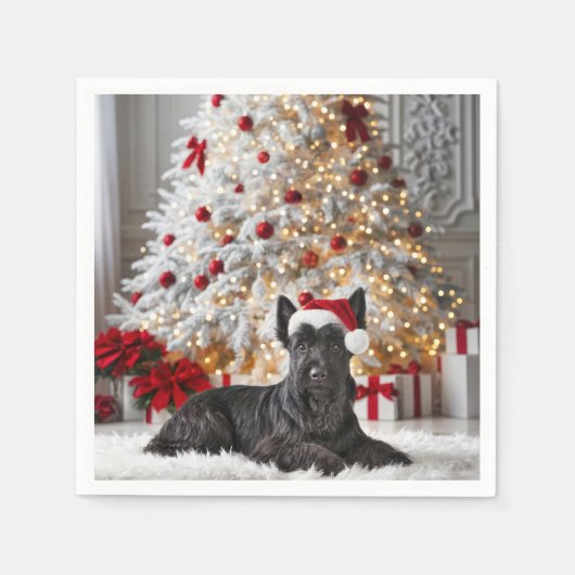Serviette En Papier Scottish Terrier By Christmas Tree (Devant)