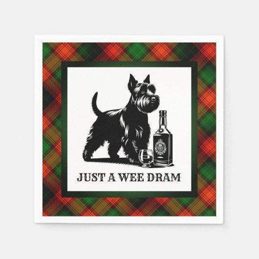 Serviette En Papier Scottish Terrier Customisé Wee Dram Tartan (Devant)