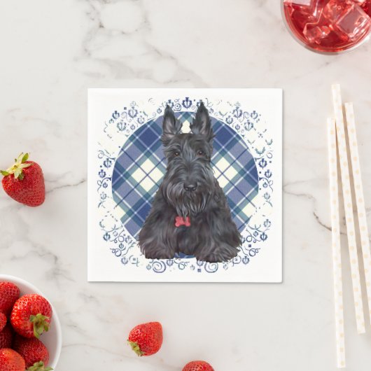 Serviette En Papier Scottish terrier on tartan (En situation)