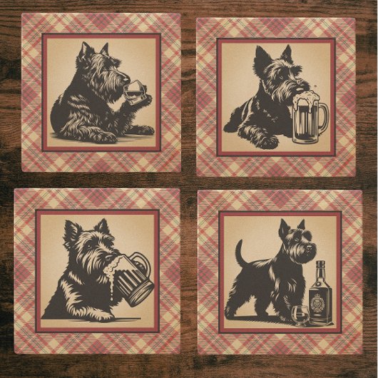 Serviette En Papier Scottish Terrier Tartan Plaid Earthtones