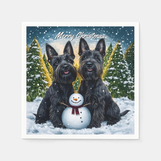 Serviette En Papier Scottish Terriers et Noël des Snowman (Devant)
