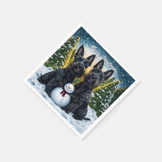 Serviette En Papier Scottish Terriers et Noël des Snowman (Coin)