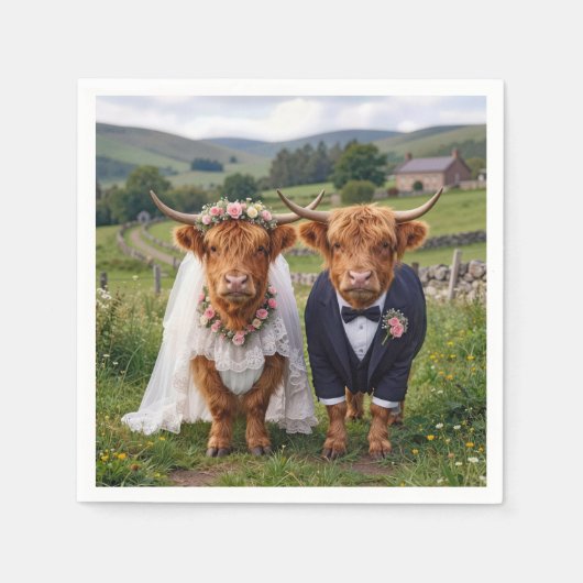 Serviette En Papier Scottish Wedding Highland Cows (Devant)