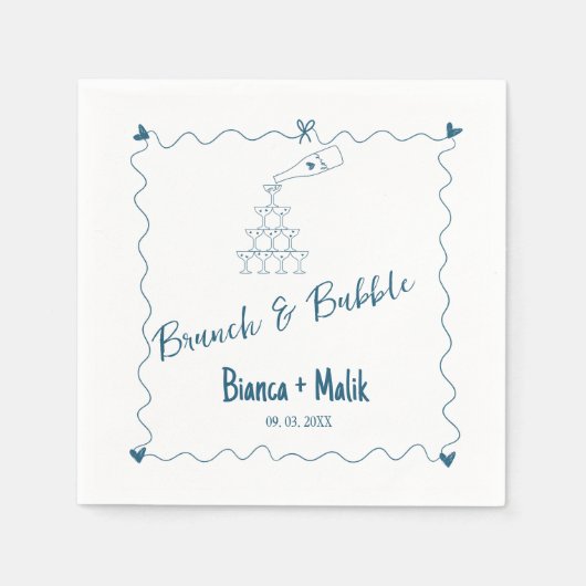 Serviette En Papier Scribble à la main Brunch & Bubble nuptiale douche (Devant)