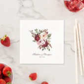 Serviette En Papier Script Aquarelle Bourgogne Rouge Floral Mariage (En situation)