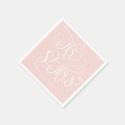 Serviette En Papier Script blanc rose | M. et Mme Mariage (Coin)