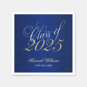 Serviette En Papier Script Blue Gold Classe de 2025 Graduation (Devant)