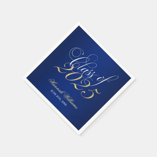 Serviette En Papier Script Blue Gold Classe de 2025 Graduation (Coin)