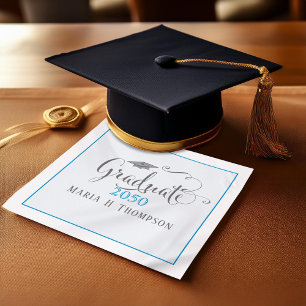 Serviette En Papier Script Blue Graduation Party personnalisé