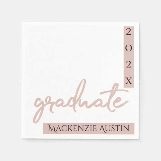 Serviette En Papier Script Blush Graduate | Pinceau rose classique sur (Devant)