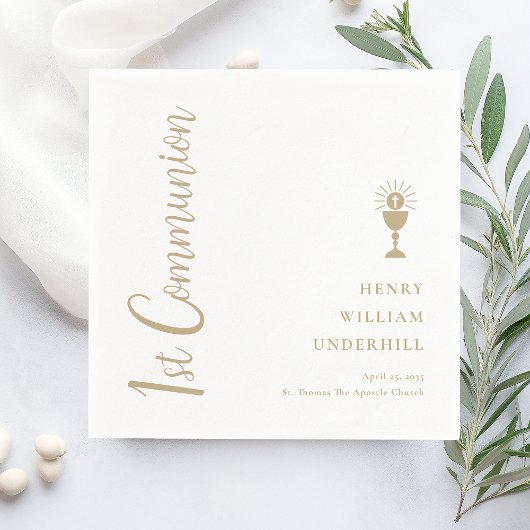 Serviette En Papier Script Boys 1ère communion