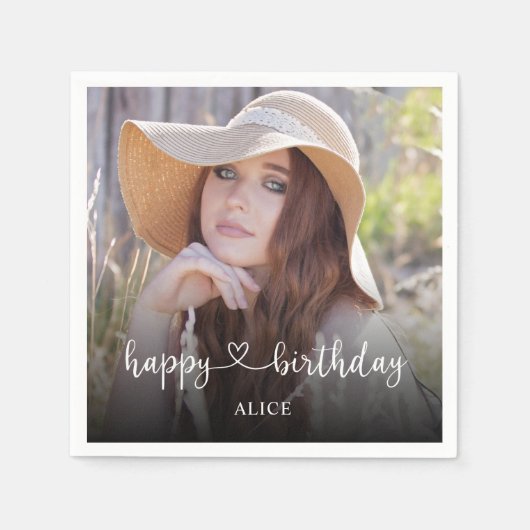 Serviette En Papier Script cardiaque Calligraphie photo Joyeux anniver (Devant)