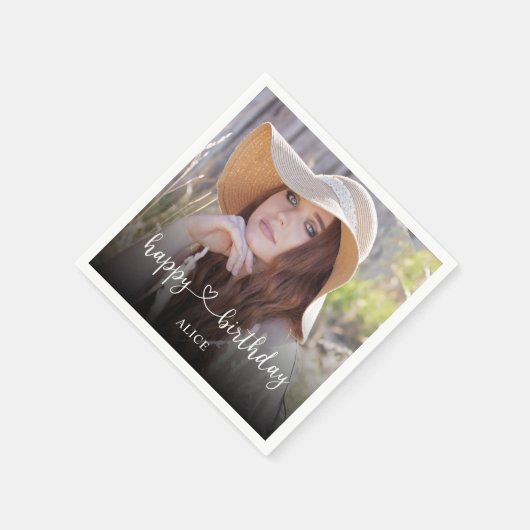 Serviette En Papier Script cardiaque Calligraphie photo Joyeux anniver (Coin)