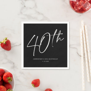 Serviette En Papier Script chic moderne Quarantième anniversaire 40e f