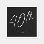 Serviette En Papier Script chic moderne Quarantième anniversaire 40e f (Devant)