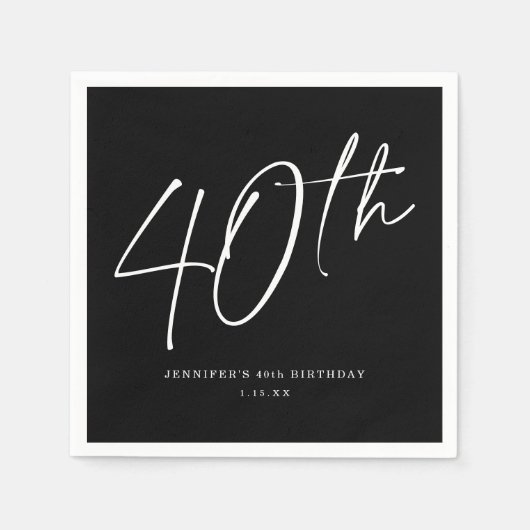 Serviette En Papier Script chic moderne Quarantième anniversaire 40e f (Devant)