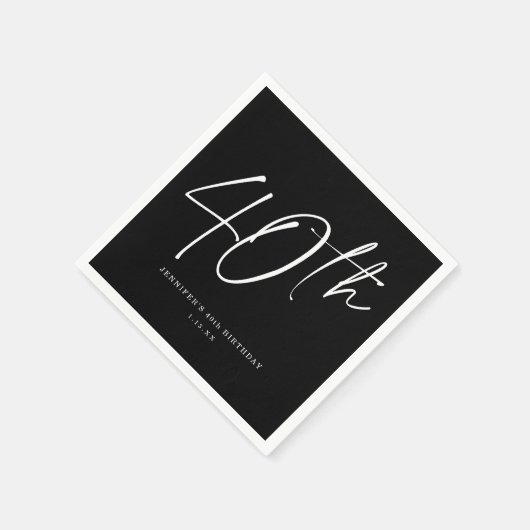 Serviette En Papier Script chic moderne Quarantième anniversaire 40e f (Coin)