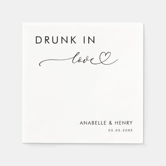 Serviette En Papier Script Coeur moderne ivre dans l'amour Mariage élé (Devant)