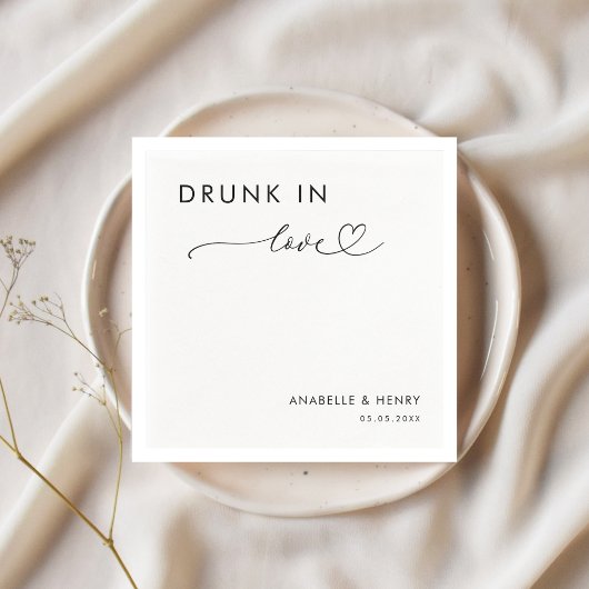 Serviette En Papier Script Coeur moderne ivre dans l'amour Mariage élé