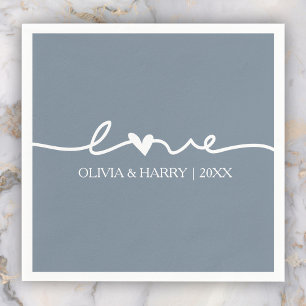 Serviette En Papier Script d'amour moderne papier Mariage bleu Dusty N