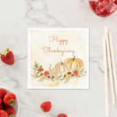 Serviette En Papier Script d'aquarelle florale Citrouille Thanksgiving (En situation)