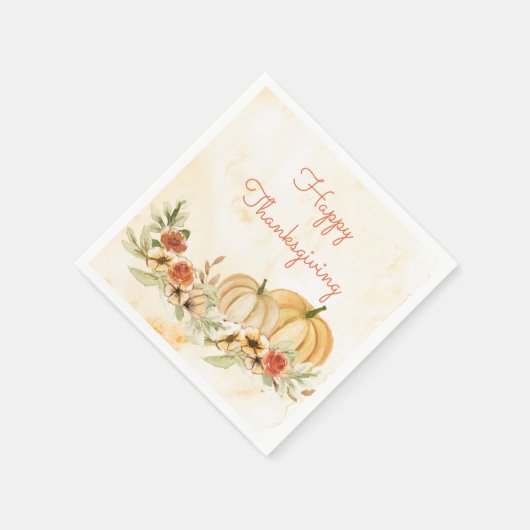 Serviette En Papier Script d'aquarelle florale Citrouille Thanksgiving (Coin)