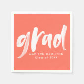 Serviette En Papier Script de brosse moderne Graduation de corail (Devant)