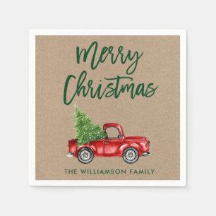 Serviette En Papier Script de brosse verte Kraft Camion Vintage de No