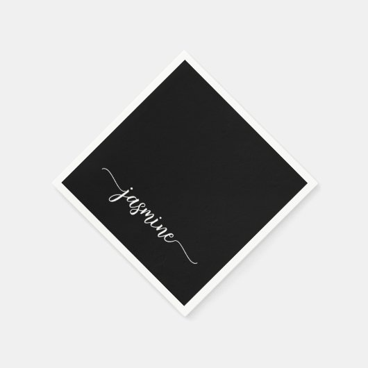 Serviette En Papier Script de calligraphie de monogramme noir minimali (Coin)